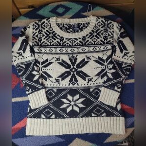 American Eagle Sweater Womens Medium Nordic Fair Isle Snowflake Wool Blend 2011
